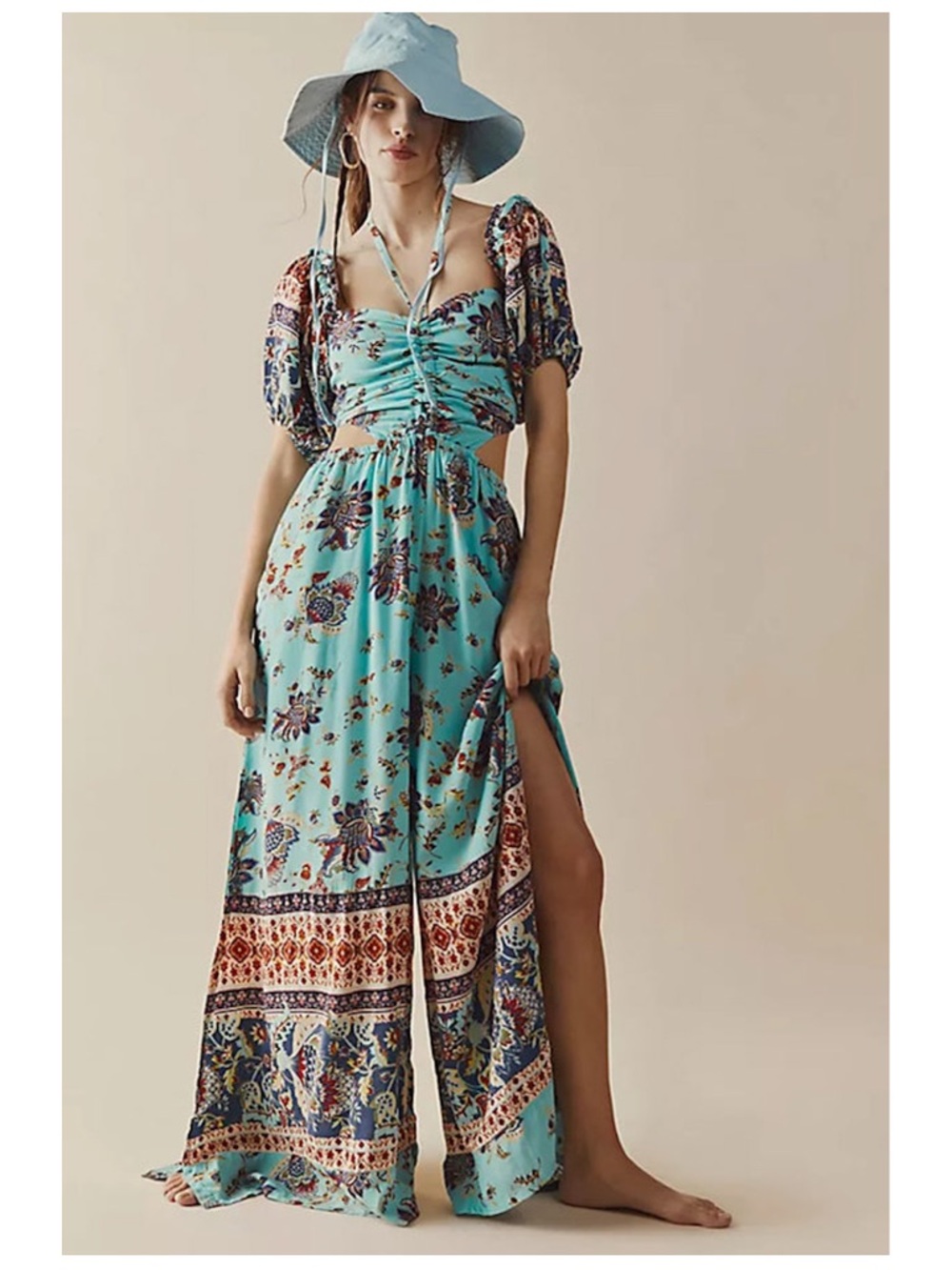 Free People Bali Citrus Skies Floral Print Wide-Leg Jumpsuit